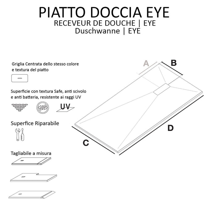 Piatto doccia in marmoresina tortora effetto pietra cemento maka, misura 80x80