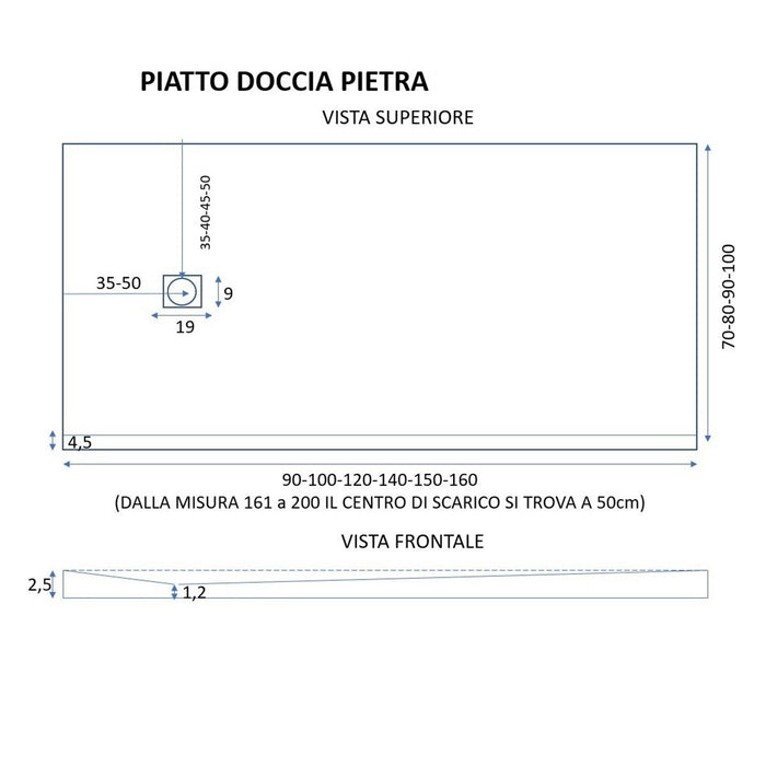 Piatto doccia mineralmarmo ardesia effetto pietra antracite, dimensioni 90x190