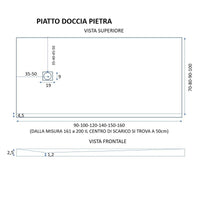 Piatto doccia mineralmarmo ardesia effetto pietra bianco, dimensioni 70x180