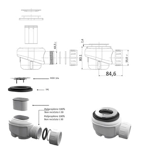 Piatto doccia mineralmarmo effetto pietra antracite dubai, dimensioni 80x180