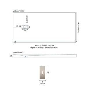 Piatto doccia mineralmarmo effetto pietra antracite dubai, dimensioni 80x140