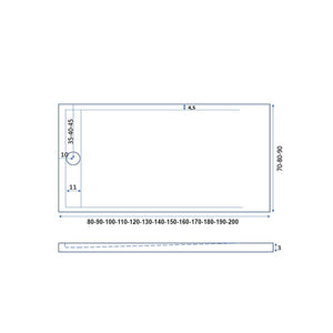 Piatto doccia mineralmarmo griglia laterale antracite sun, dimensioni 70x140