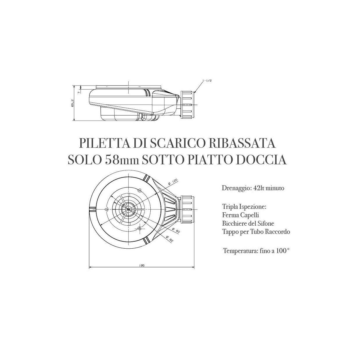 Piatto doccia mineralmarmo griglia laterale antracite unique, dimensioni 80x120