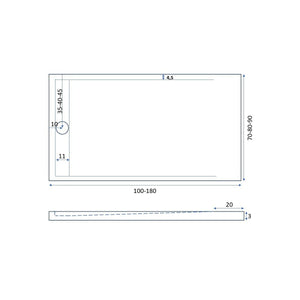 Piatto doccia mineralmarmo griglia laterale inox antracite moon, dimensioni 90x170