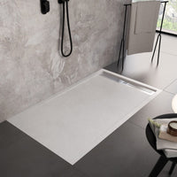 Piatto doccia mineralmarmo griglia laterale inox bianco moon, dimensioni 80x190