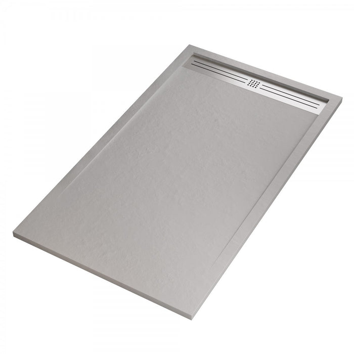 Piatto doccia mineralmarmo griglia laterale inox grigio chiaro moon, dimensioni 70x140