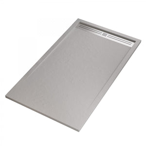 Piatto doccia mineralmarmo griglia laterale inox grigio chiaro moon, dimensioni 80x190