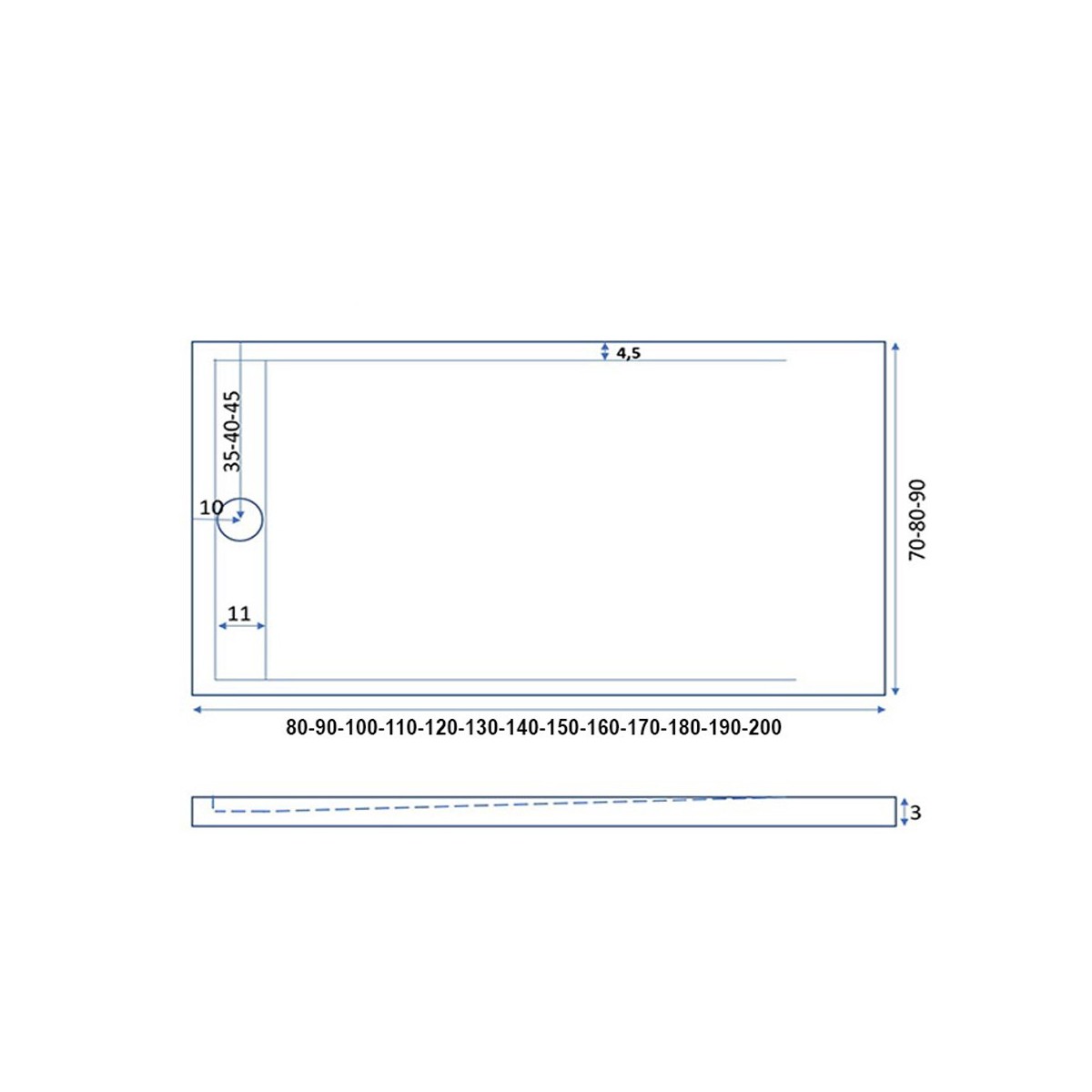 Piatto doccia mineralmarmo griglia laterale moka sun, dimensioni 80x200