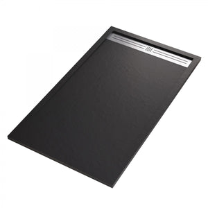 Piatto doccia mineralmarmo griglia laterale inox nero moon, dimensioni 80x160