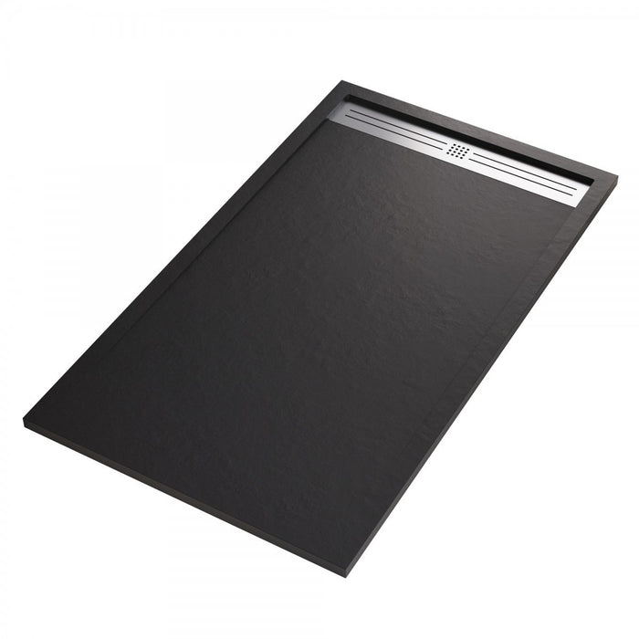 Piatto doccia mineralmarmo griglia laterale inox nero moon, dimensioni 90x120