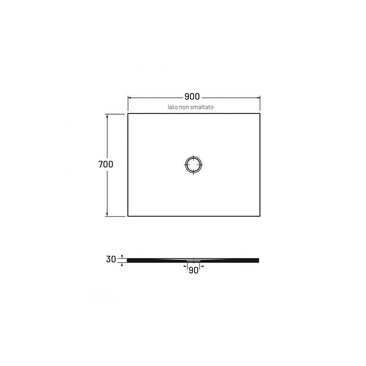 Piatto doccia porcellana bianco cotone opaco h3cm flat, dimensioni 170x70