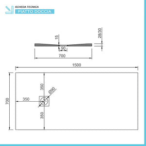 Piatto doccia resina 70x150 antracite effetto pietra filo pavimento Loren