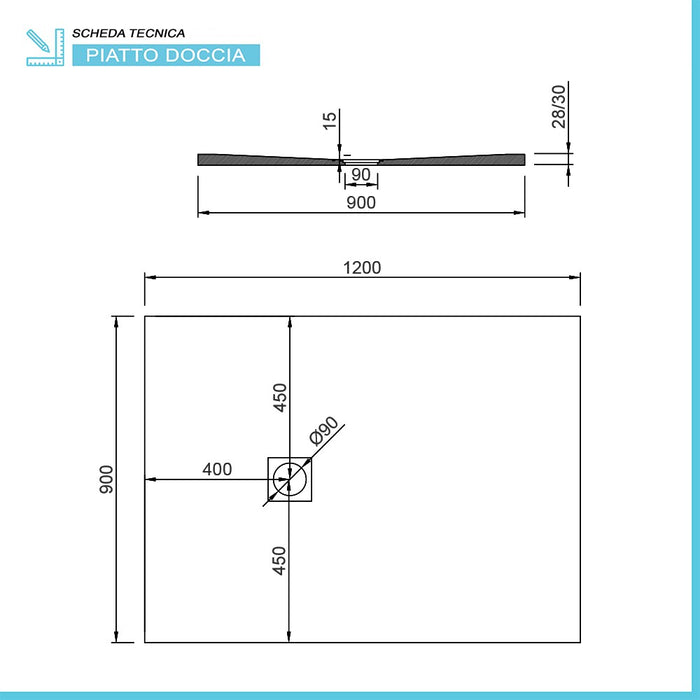 Piatto doccia resina 90x120 bianco pietra riducibile su misura ultra slim Loren