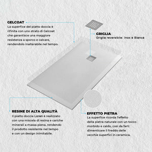 Piatto doccia resina 90x120 bianco pietra riducibile su misura ultra slim Loren