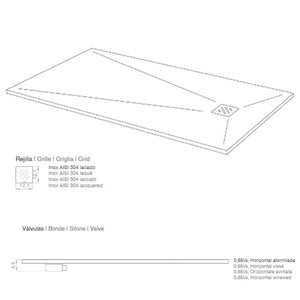 Piatto doccia resina finitura ardesia antracite con griglia inox nature, dimensioni 70x140