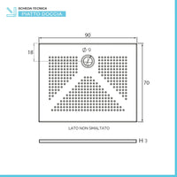 Piatto doccia rettangolare 70x90 H3 cm in ceramica bianco opaco con antiscivolo Ruy