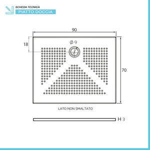 Piatto doccia rettangolare 70x90 H3 cm in ceramica bianco opaco con antiscivolo Ruy