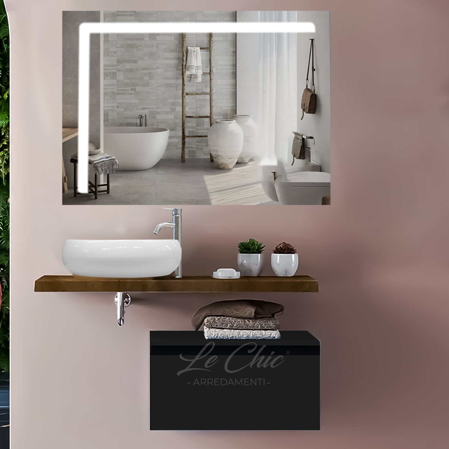 Mobile bagno moderno StyleFusion - 100 cm Celeste polvere