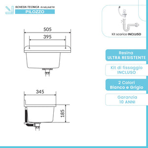 Pilozzo sospeso 50x35 in resina bianco pietra con ripiano dâ€™appoggio