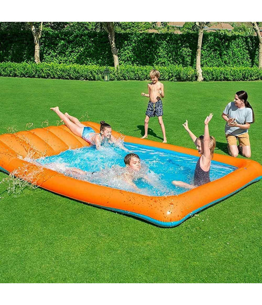 Piscina Acquascivolo Con Scivolo Acqua E Spruzzi 341 X 213 Cm Pvc Arancione         