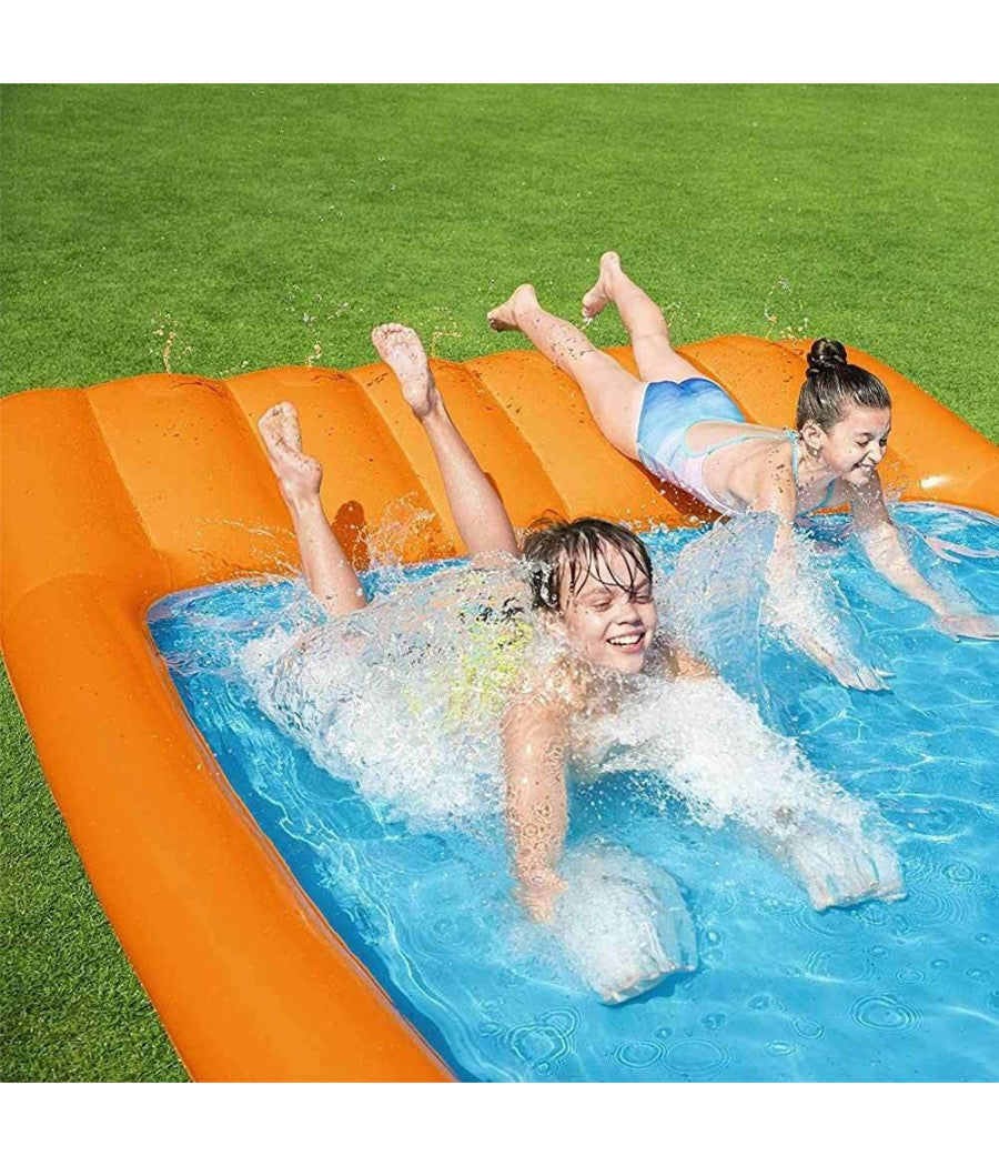 Piscina Acquascivolo Con Scivolo Acqua E Spruzzi 341 X 213 Cm Pvc Arancione         