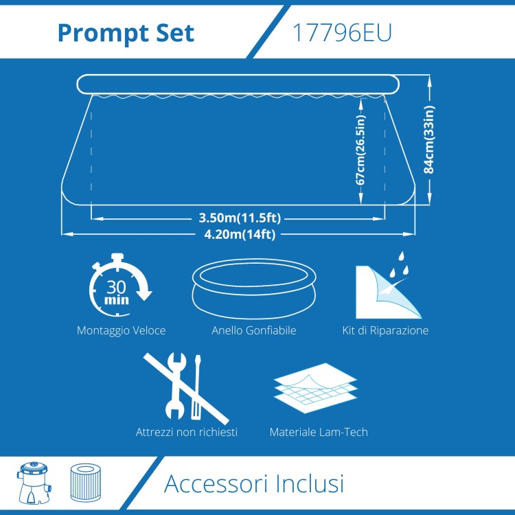 Piscina Fuoriterra Rotonda Gonfiabile Avenli Cm 420x84 Autoportante Azzurra con Pompa Filtro da 1136lt/h 17796EU