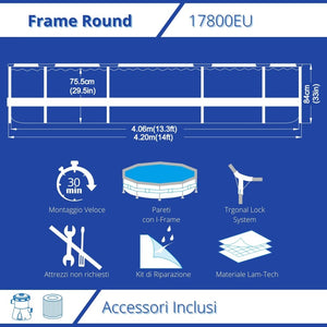 Piscina Fuoriterra Rotonda con Struttura in Acciaio Avenli Cm 420x84 Azzurra con Pompa Filtro Inclusa 17800EU