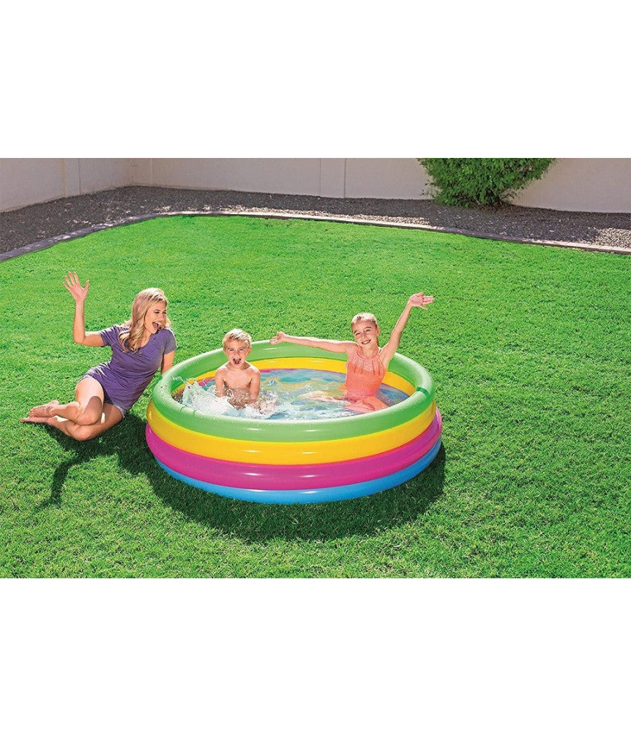 Piscina Gonfiabile Arcobaleno Per Bambini A 4 Anelli Colorati 157 X 46 Cm 51117         