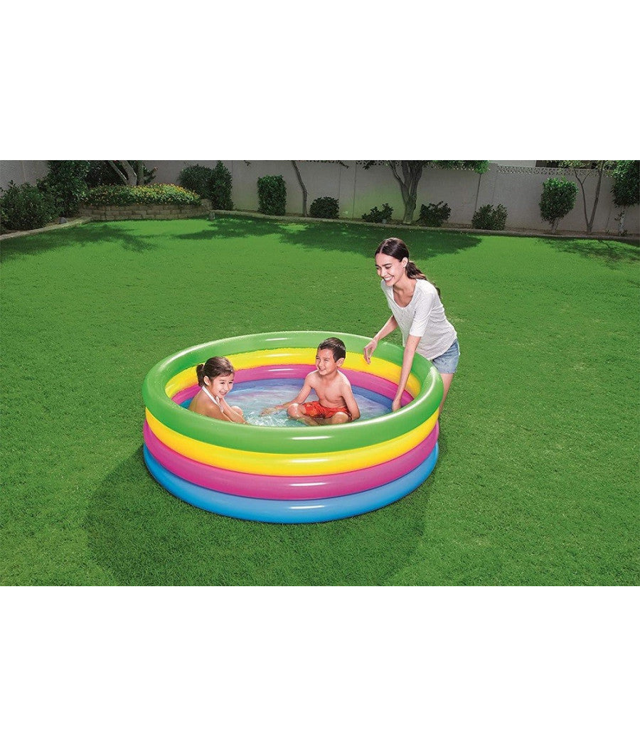 Piscina Gonfiabile Arcobaleno Per Bambini A 4 Anelli Colorati 157 X 46 Cm 51117         