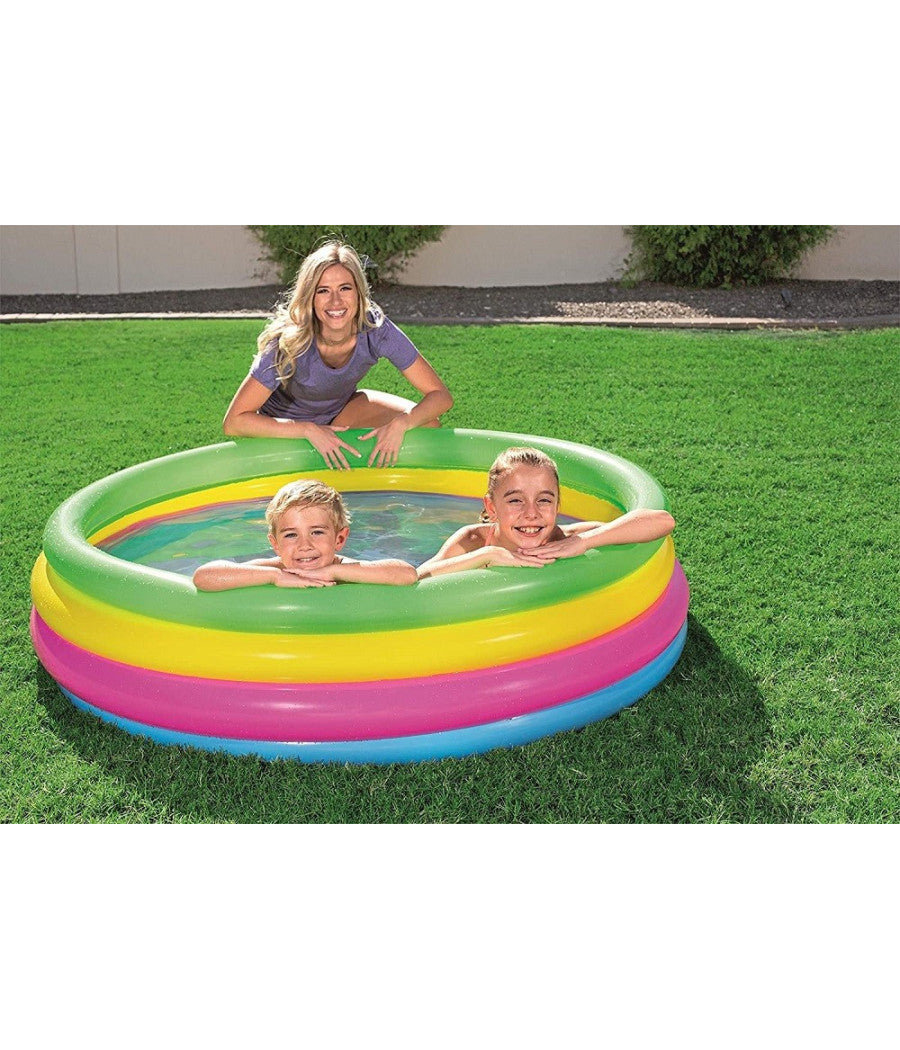 Piscina Gonfiabile Arcobaleno Per Bambini A 4 Anelli Colorati 157 X 46 Cm 51117         