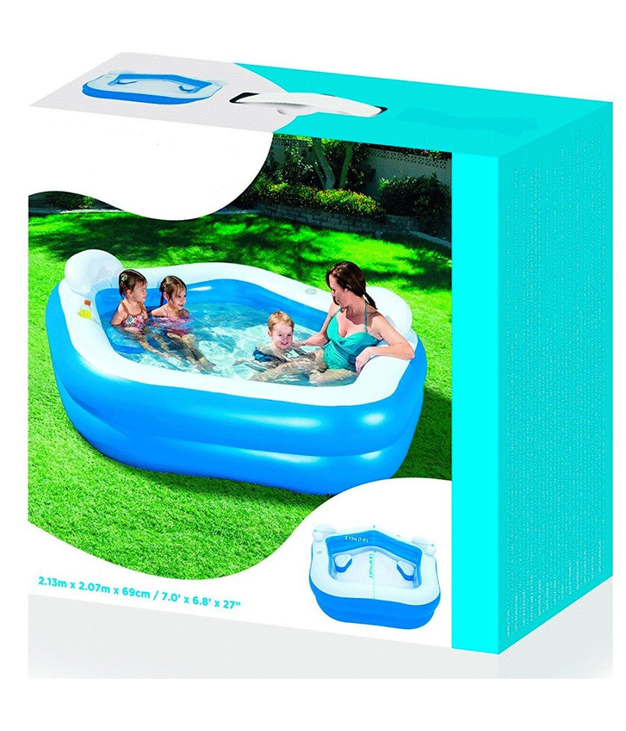 Piscina Gonfiabile Fuoriterra 213 X 207 X 69 Cm Con Portabicchieri Cuscini         