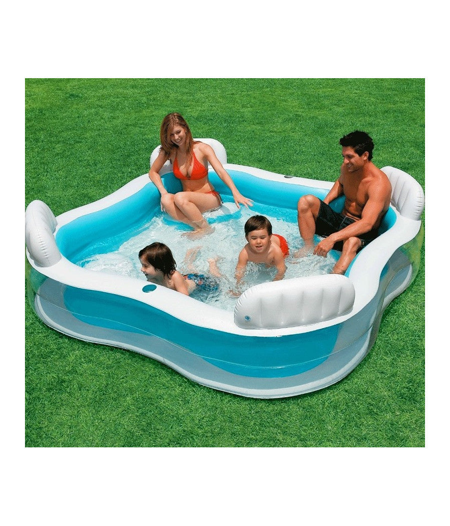 Piscina Gonfiabile Fuoriterra 4 Sedili 229x229x66cm Con 2 Portabicchieri         