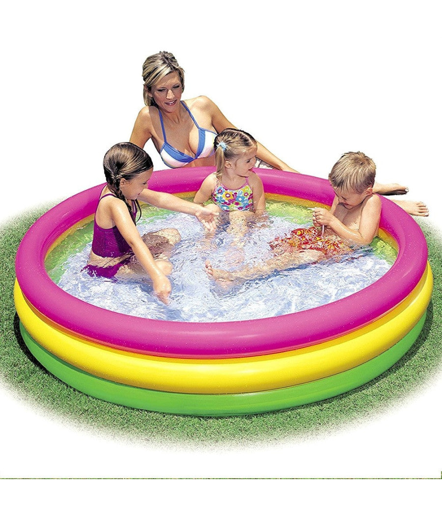 Piscina Gonfiabile Per Bambini Arcobaleno A 3 Anelli Colorati 147 X 33 Cm         