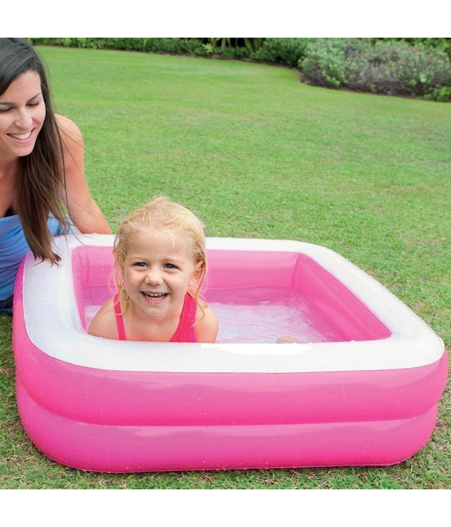 Piscina Gonfiabile Per Bambini Baby Quadrata 2 Anelli Rosa 85 X 85 X 23 Cm         