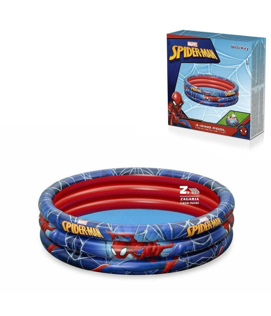 Piscina Gonfiabile Spiderman L'uomo Ragno 3 Anelli 122x30cm Per Bambini 2+ 98018         