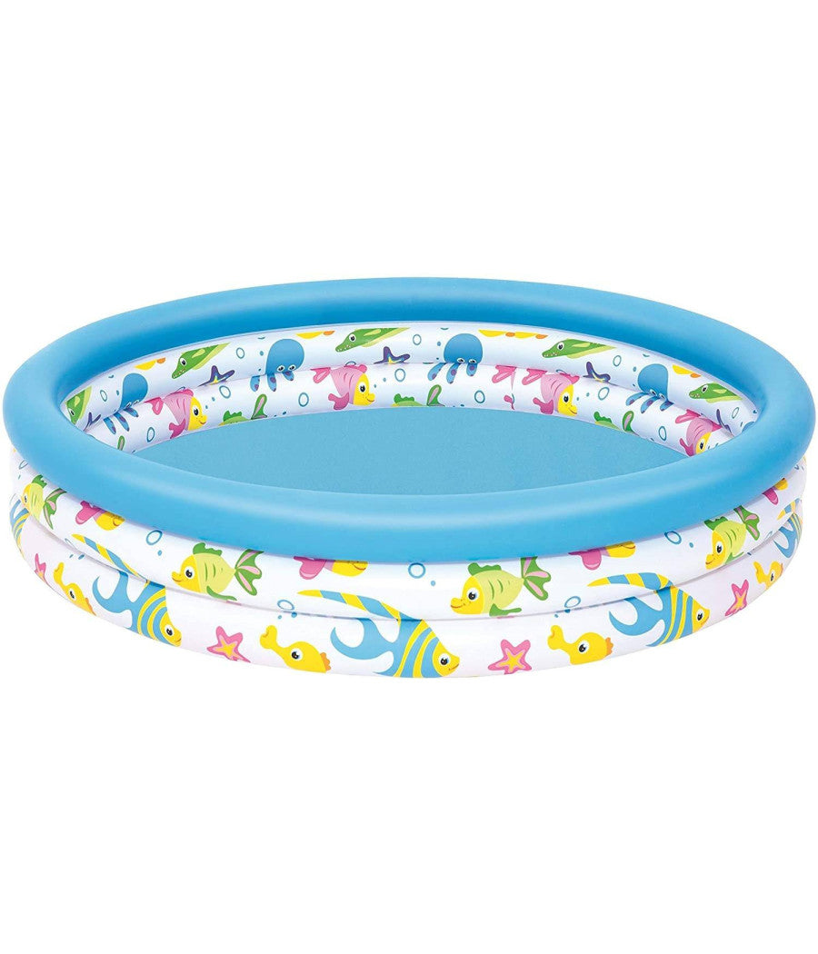 Piscina Rotonda 122cm Gonfiabile Fuoriterra Pesciolini Bambini Giardino 3 Anelli         