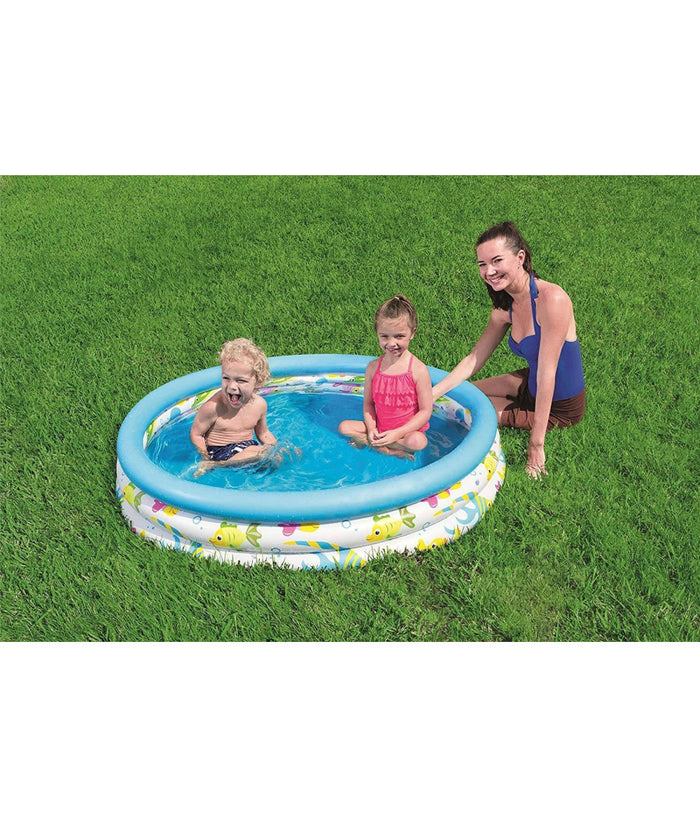 Piscina Rotonda 122cm Gonfiabile Fuoriterra Pesciolini Bambini Giardino 3 Anelli         