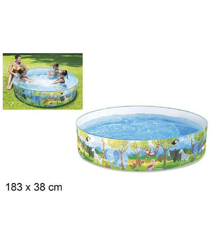 Piscina Rotonda Gonfiabile 183x38 Cm Decorazione Safari Bambini Giardino Estate         