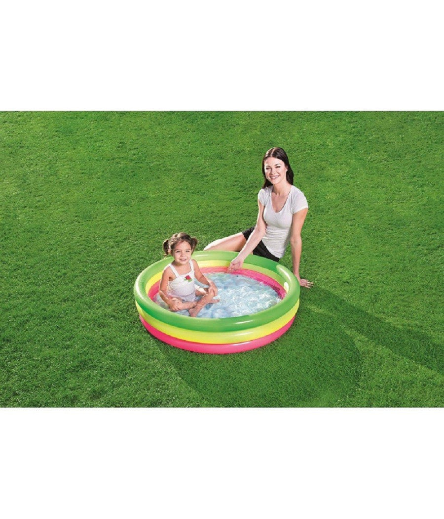 Piscina Summer A 3 Anelli Color Arcobaleno Con Fondo Gonfiabile 102x25 Cm 51104         