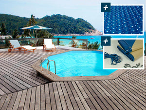 Piscina di legno "Veneciza " - 5.80 x 1.31 - Telo di copertura a bochie d'aria 400 µ - Telo ivernale 280 g/m²