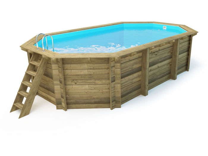 Piscina in legno Rio 5,60x3,70x1,24 m + copertura a bolle d'aria 180 µ + copertura invernale 280 grm²