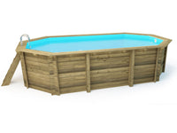 Piscina in legno Rio 5,60x3,70x1,24 m + copertura a bolle d'aria 180 µ + copertura invernale 280 grm²