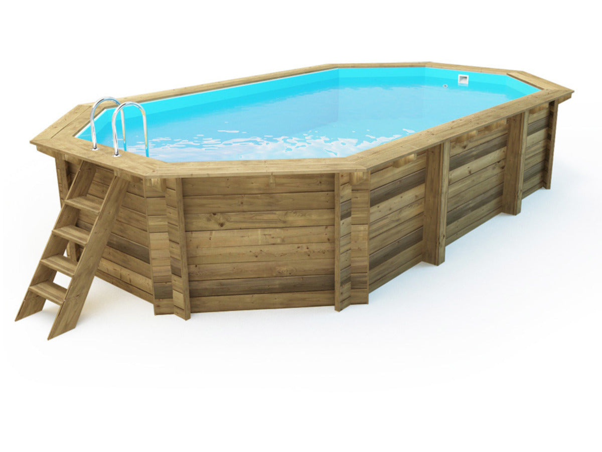 Piscina in legno " Brazilia " 5,86 x 3,86 x 1,20 m - Copertura a bolle 180 µ - Copertura invernale 280 g/m².