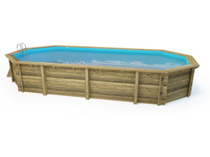 Piscina in legno "Ibiza" - 8,57 x 4,57 x 1,31 m - Copertura a bolle 180 µ - Copertura invernale 280 g/m².