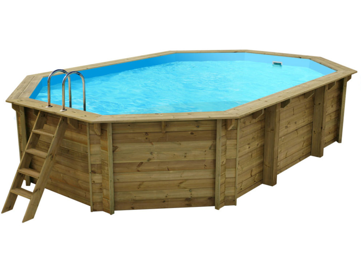 Piscina in legno  Cancun  6,53x4,41x1,45 m + Copertura a bolle 180 µ Copertura invernale 280 g/m².