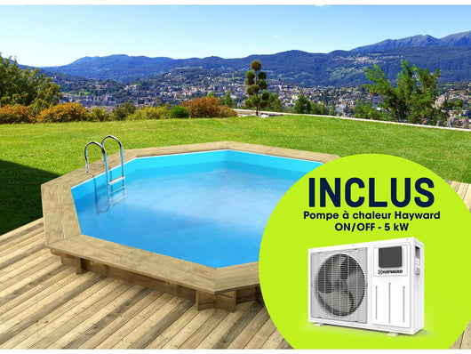 Piscina in legno Verona 5,10x1,20 m + pompa di calore reversibile Simplicity by Hayward ON/OFF 5 kW Bianco