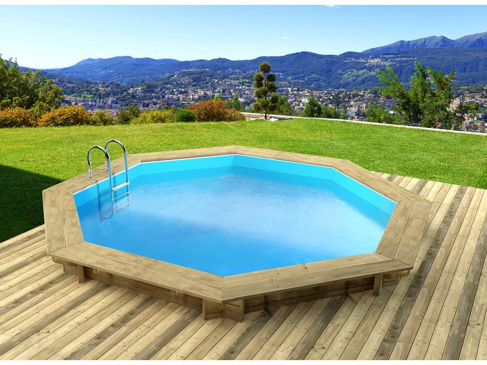 Piscina in legno Verona 5,10x1,20 m + pompa di calore reversibile Simplicity by Hayward ON/OFF 5 kW Bianco