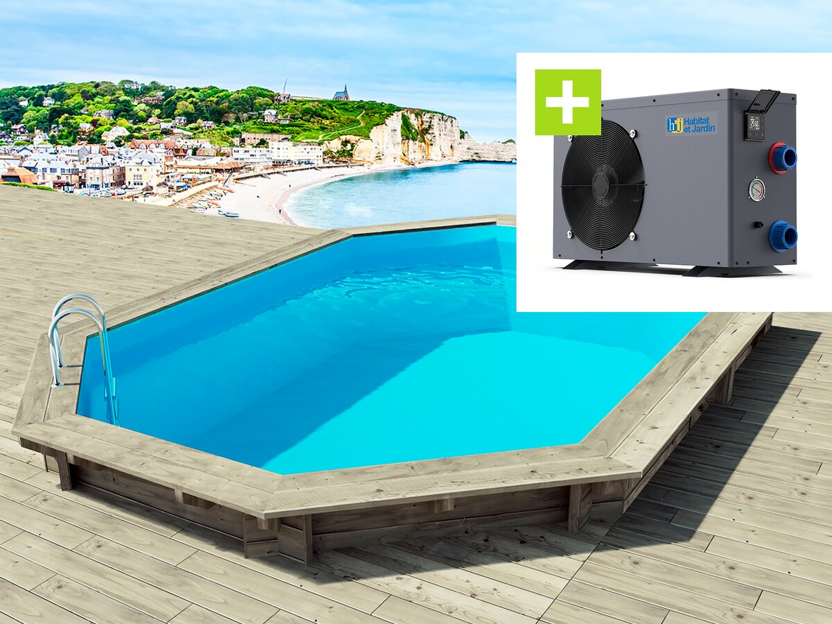 Piscina in legno "Brazilia 130" 5,86 x 3,86 x 1,30 m + Pompa di calore - Potenza 6,1 kW