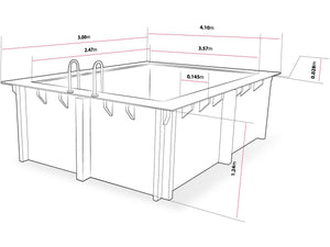 Piscina rettangolare in legno Caimans 4,10x3,00x1,24 m