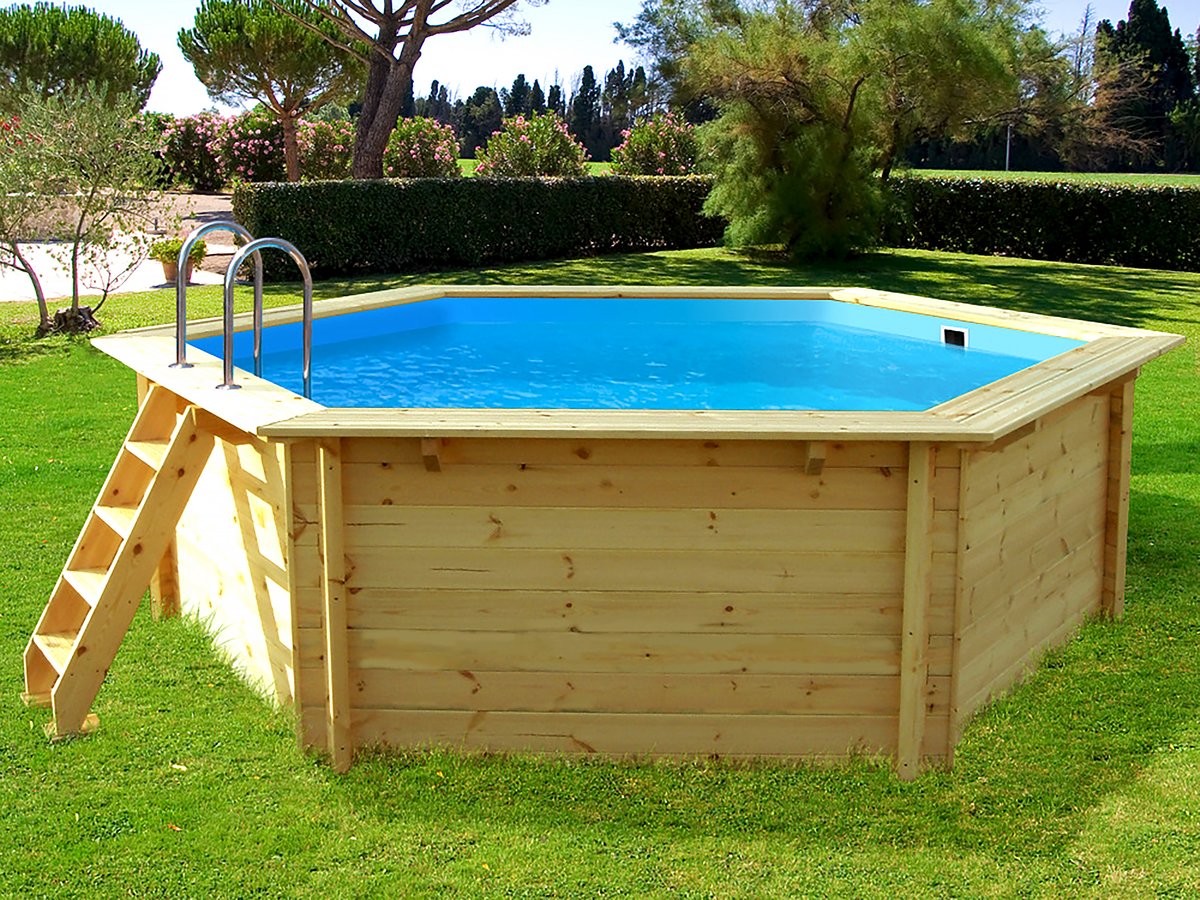 Piscina in legno Hawai 4,10x1,18 m + mini pompa di calore 3,5kW Metallo Grigio